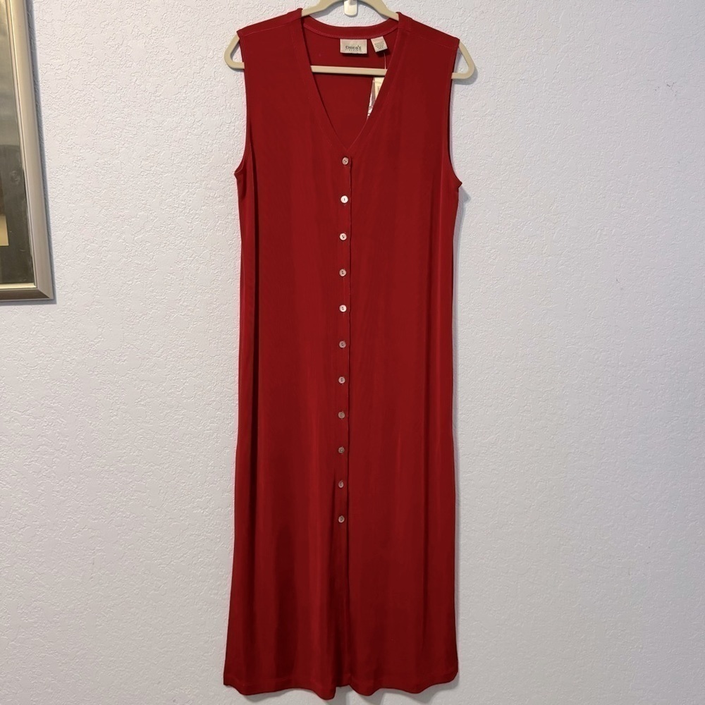 Chico’s Travelers Long Broadway Vest In Redwood With Mother Of Pearl Buttons